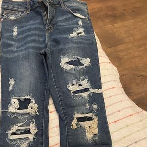 Just Blue Dark Blue denim distressed skinny fit jeans
